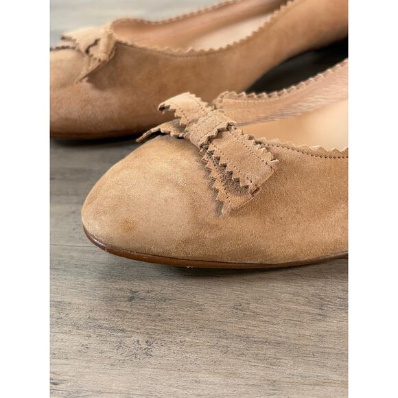 French Sole Halo Make up Suede Ballet Flat Shoes Bow Tan Leather size 9.5 EUC - Picture 11 of 14